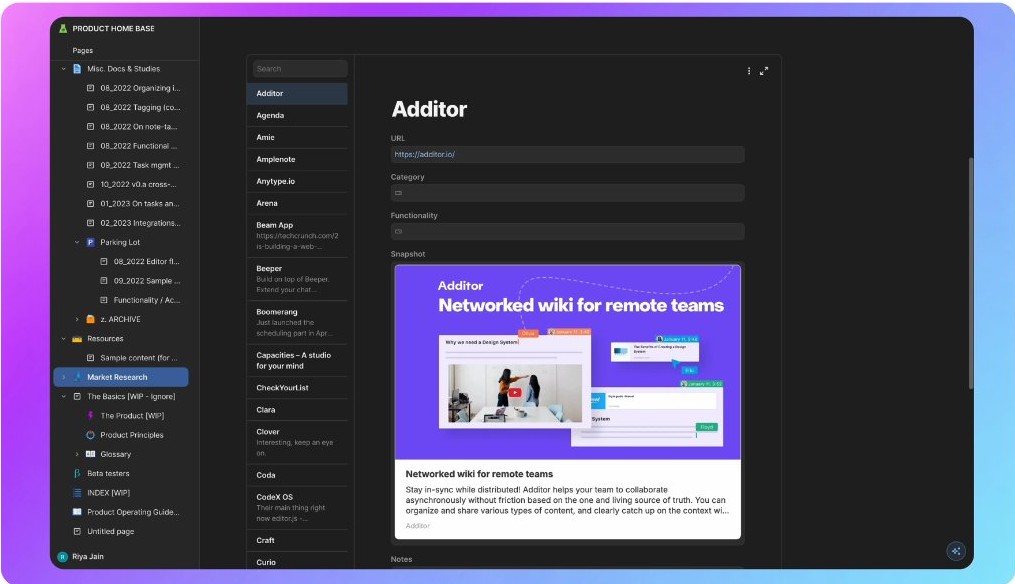 Competitive research — Additor walkthrough